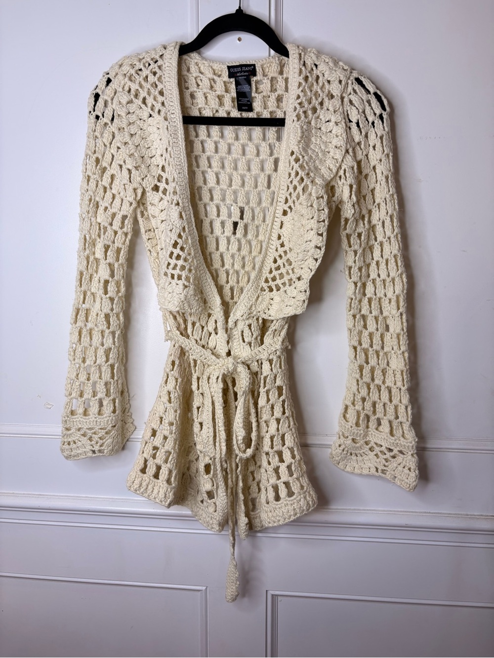 Vintage Guess Cream Crochet Tie-Waist boho Sweater